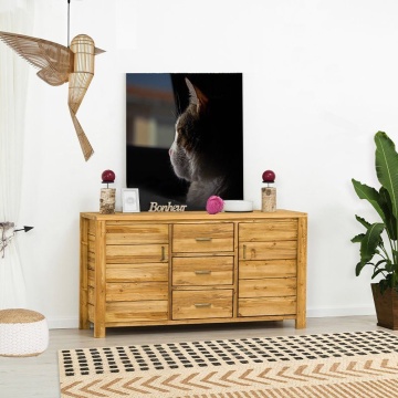 Bufet cu 2 usi si 3 sertare Colibri, Lemn masiv periat, 160 x 46 x 85 cm - Img 1