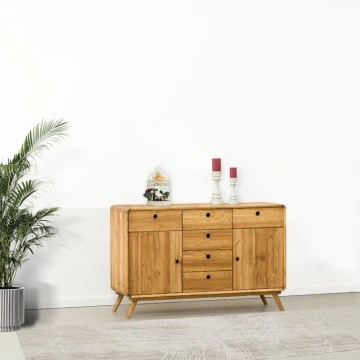 Bufet cu 2 usi si 6 sertare Sahara, Lemn masiv periat, 133 x 45 x 85 cm