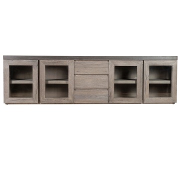 Bufet cu vitrina Alaska, 3 sertare si 4 usi, lemn masiv stejar + microciment, 254 x 46 x 71 cm - Img 3