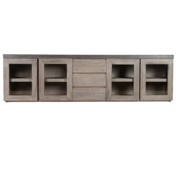Bufet cu vitrina Alaska, 3 sertare si 4 usi, lemn masiv stejar + microciment, 254 x 46 x 71 cm - Img 4