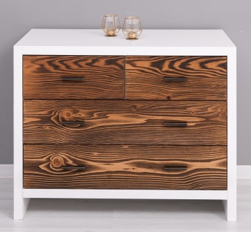 Comoda cu 4 sertare Rustic Olala, lemn masiv + mdf, 100 x 50 x 79 cm - Img 1