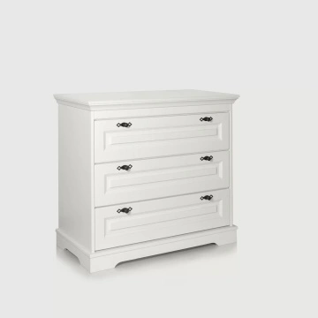 Comoda dormitor Isabella lemn masiv alb unt, 3 sertare, 100 x 45 x 90 cm