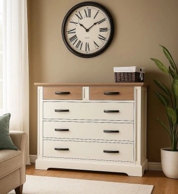 Comoda dormitor Mont Blanc cu 5 sertare lemn masiv, 118 x 42 x 90 cm
