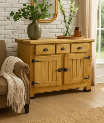 Comoda dormitor Montana lemn masiv, 2 usi si 3 sertare, 116 x 48 x 86 cm - Img 4