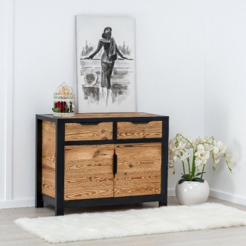 Comoda lemn masiv dormitor Rustic Loft cu 2 usi si 2 sertare, 110 x 50 x 85 cm