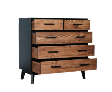 Comoda Terra Home cu 3+2 sertare, lemn masiv si mdf negru, 98 x 45 x 85 cm - Img 2