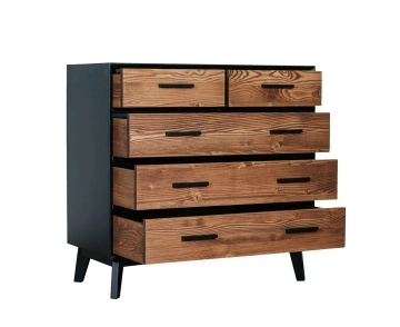 Comoda Terra Home cu 3+2 sertare, lemn masiv si mdf negru, 98 x 45 x 85 cm - Img 2