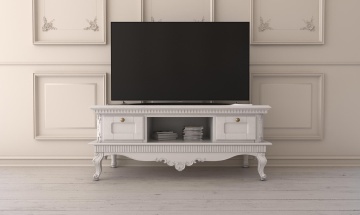 Comoda TV dormitor Stefania, 2 sertare, lemn masiv, 150 x 55 x 63 cm - Img 1