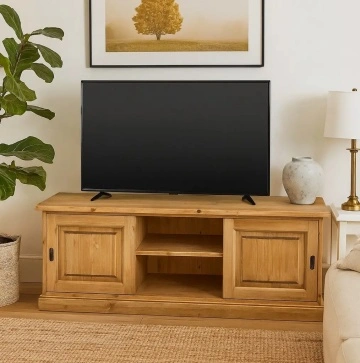 Comoda tv lemn masiv cu 2 usi culisante, Casa Maria, 161 x 54 x 61 cm