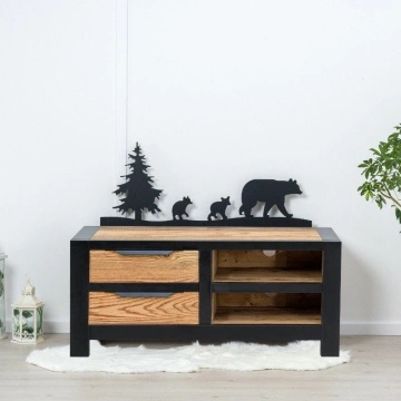 Comoda TV lemn masiv dormitor Rustic Loft cu 2 sertare si 2 nise, 100 x 40 x 50 cm - Img 2