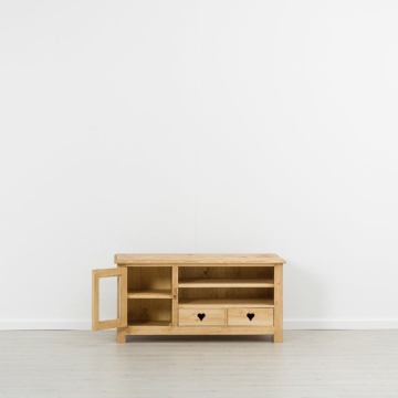Comoda TV Lemn Masiv Rustic Ana cu 1 usa si 2 sertare, 122.5 x 52 x 60 cm - Img 4