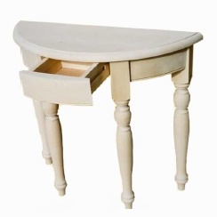 Consola Casa Maria semiluna, 1 sertar, lemn masiv, alb cu patina, 82 x 32 x 75 cm - Img 4