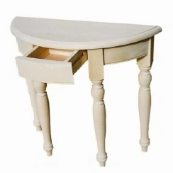 Consola Casa Maria semiluna, 1 sertar, lemn masiv, alb cu patina, 82 x 32 x 75 cm - Img 4