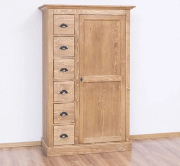 Dulap cu 1 usa si 6 sertare lemn masiv, 100 x 49 x 160 cm