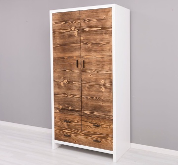 Dulap cu 2 usi si 3 sertare Rustic Olala, lemn masiv + mdf, 100 x 55 x 200 cm - Img 5