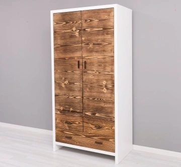 Dulap cu 2 usi si 3 sertare Rustic Olala, lemn masiv + mdf, 100 x 55 x 200 cm - Img 5
