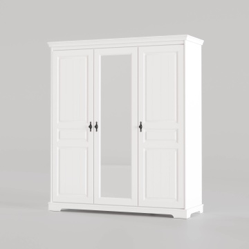Dulap cu oglinda Isabella, 3 usi lemn masiv, 174.5 x 58 x 198 cm, alb unt