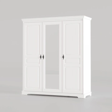 Dulap cu oglinda Isabella, 3 usi lemn masiv, 174.5 x 58 x 198 cm, alb unt