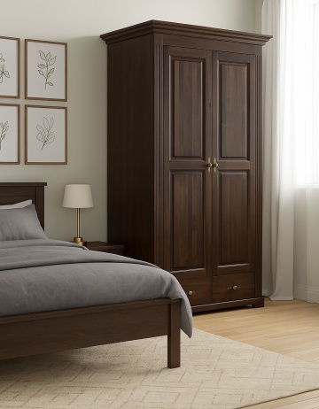 Dulap dormitor Nocce, 2 usi si 2 sertare, lemn masiv tei, 113 x 61 x 207 cm - Img 1