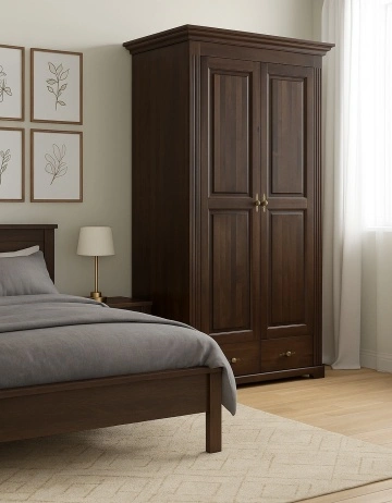 Dulap dormitor Nocce, 2 usi si 2 sertare, lemn masiv tei, 113 x 61 x 207 cm