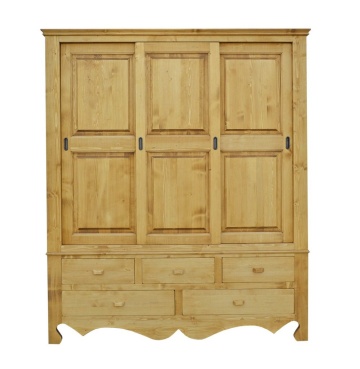 Dulap dormitor Rustic Flame cu 3 usi culisante si 5 sertare, 171 x 55 x 200 cm - Img 1