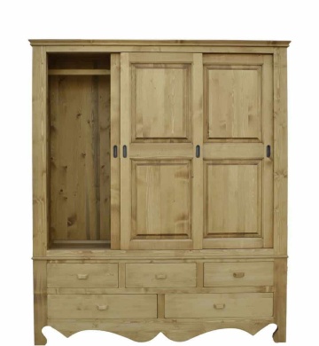 Dulap dormitor Rustic Flame cu 3 usi culisante si 5 sertare, 171 x 55 x 200 cm - Img 3