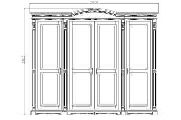 Dulap Dressing cu 4 usi dormitor Cristina, lemn masiv, 295.5 x 71.3 x 240 cm - Img 4