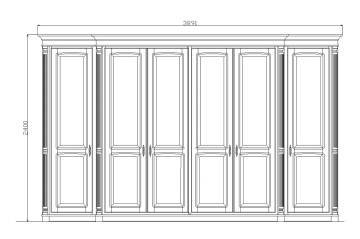 Dulap dressing lemn masiv dormitor Sofia cu 6 usi, 389 x 618/713 x 240 cm - Img 4