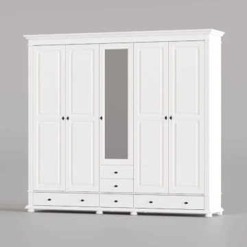 Dulap Elena 5 usi si 5 sertare lemn masiv alb unt, 243 × 60 × 220 cm