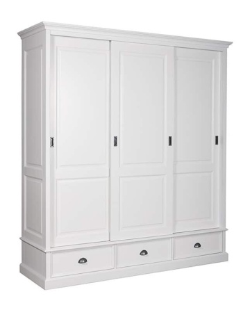 Dulap Matteo Lovely Home 3 usi culisante si 3 sertare, lemn masiv + mdf alb, 200 x 64 x 220 cm - Img 1