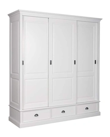 Dulap Matteo Lovely Home 3 usi culisante si 3 sertare, lemn masiv + mdf alb, 200 x 64 x 220 cm