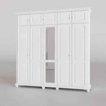 Dulap Teodora 5 usi si suprapozabil lemn masiv, 258.8 x 62 x 260 cm, alb unt - Img 2