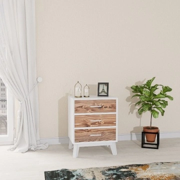 Noptiera Terra Home cu 3 sertare, lemn masiv si mdf alb, 50 x 40 x 64 cm
