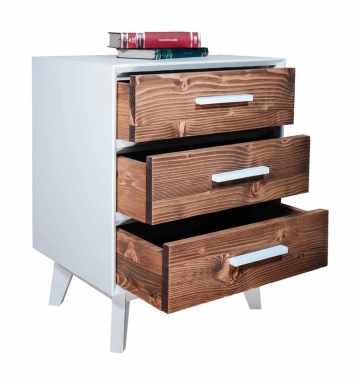 Noptiera Terra Home cu 3 sertare, lemn masiv si mdf alb, 50 x 40 x 64 cm - Img 2