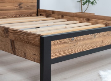 Pat dormitor Lemn Masiv Rustic Loft , 140 cm, 160 cm sau 180 x 200 cm - Img 2