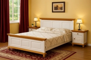 Pat dormitor Teodora, lemn masiv, 180×200, alb unt/miere - Img 4
