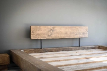Pat lemn masiv pin model Chania, grinzi solide rustice, 140 cm, 160 cm, 180 cm sau 200 x 200 cm - Img 3