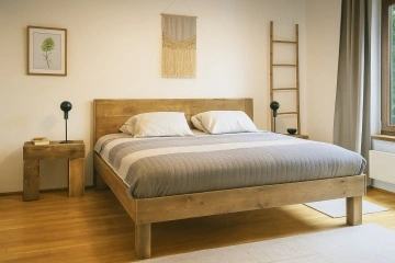 Pat lemn masiv pin model Nicopole, pat in stil rustic, 140 cm, 160 cm, 180 cm sau 200 x 200 cm