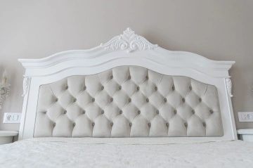 Pat tapitat Josephine Classic Stil lemn masiv vopsit alb, 160 x 200 cm - Img 5