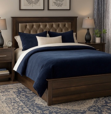 Pat tapitat maro taupe cu sertar Nocce, Lemn masiv, maro colonial, 140 cm, 160 cm sau 180 x 200 cm - Img 2