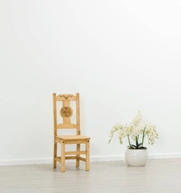 Scaun Lemn Masiv Rustic Alpin model A cu rozeta, 40 x 42 x 101 cm - Img 4