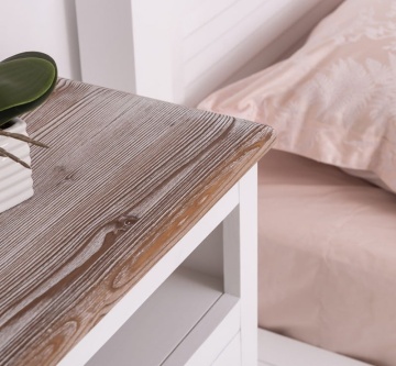 Set mobila dormitor Mediterana alb, pat 160 x 200 cm + 2 noptiere lemn masiv - Img 3