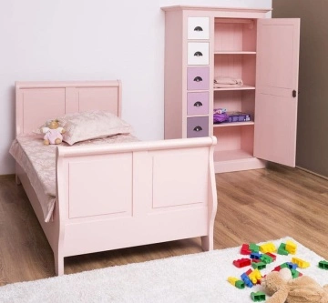 Set mobila dormitor pentru copii si tineret Sophia, 3 piese, lemn masiv, roz - Img 4