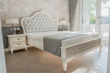 Set Mobila Dormitor Verona Classic Stil, 6 piese mobilier, lemn masiv + mdf vopsit Crem Roma - Img 5