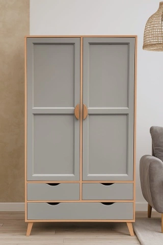Set Mobilier dormitor Matteo, stil scandinav, dulap, birou si comoda - Img 6