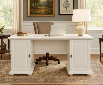 Birou dormitor Noblesse 2 usi, lemn masiv alb, 160 x 67 x 76.6 cm - Img 1