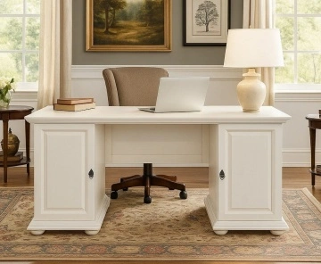 Birou dormitor Noblesse 2 usi, lemn masiv alb, 160 x 67 x 76.6 cm