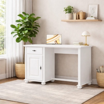 Birou Sara lemn masiv alb unt, 120 x 60 x 80 cm