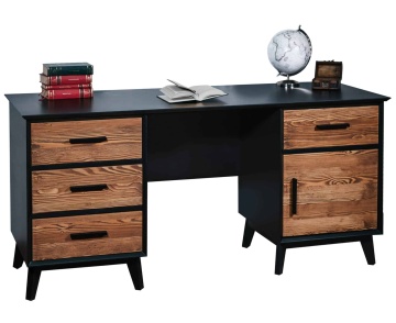 Birou Terra Home, 1 usa si 4 sertare, lemn masiv si mdf negru, 164 x 60 x 76 cm - Img 3