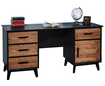 Birou Terra Home, 1 usa si 4 sertare, lemn masiv si mdf negru, 164 x 60 x 76 cm - Img 3